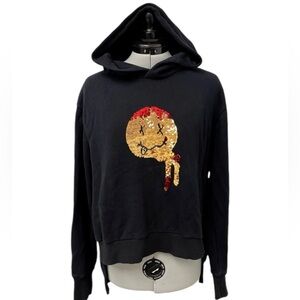 Izzue Black Hoodie With Reversible Sequin Happy Face/Melt Streetwear Fall Winter